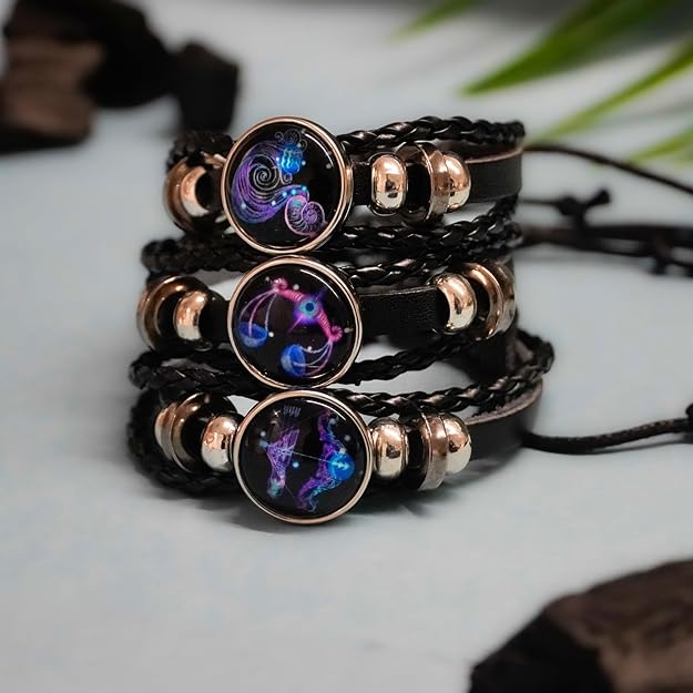 🔥Zodiac Constellation Black Leather Guardian Bracelet 🔥✅